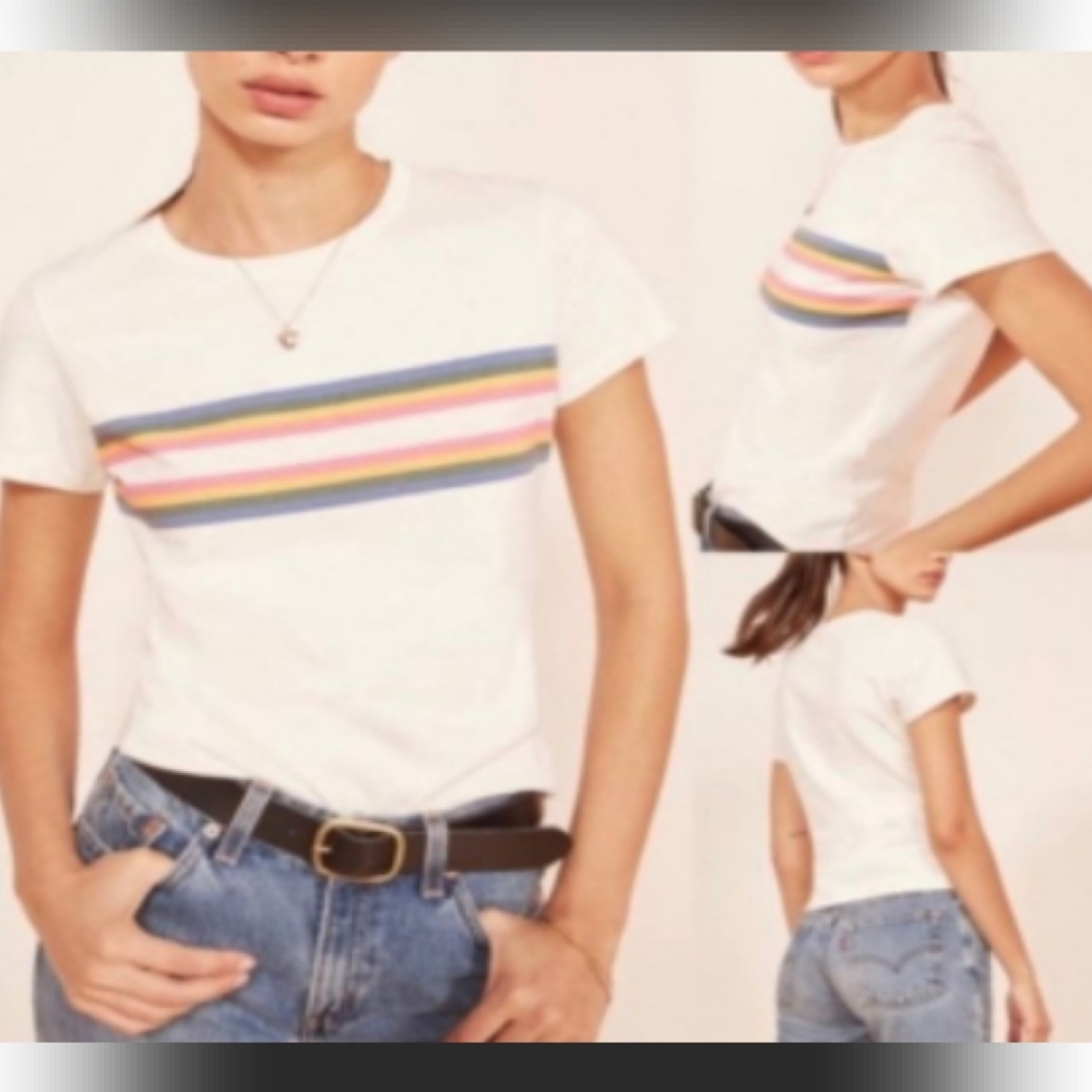 Reformation Cotton Rainbow T-Shirt sz M